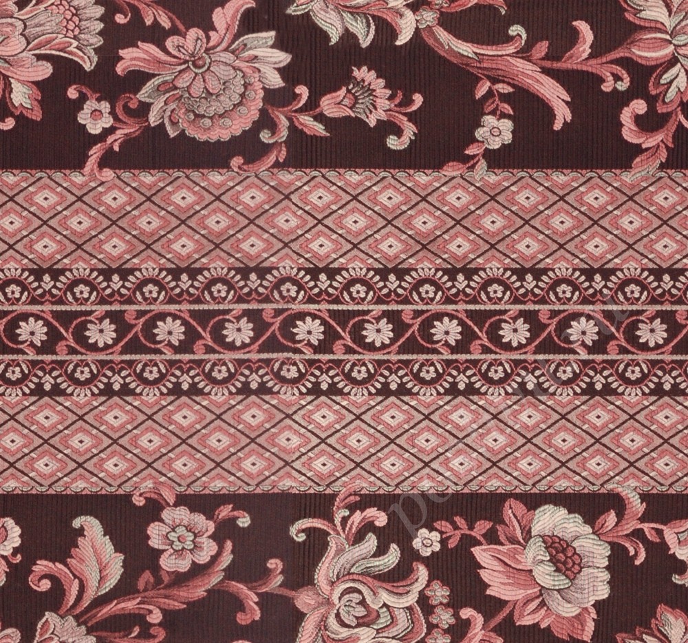 Ткань для штор портьерная, вискоза, акрил Grazia stripe brown-rose 88012