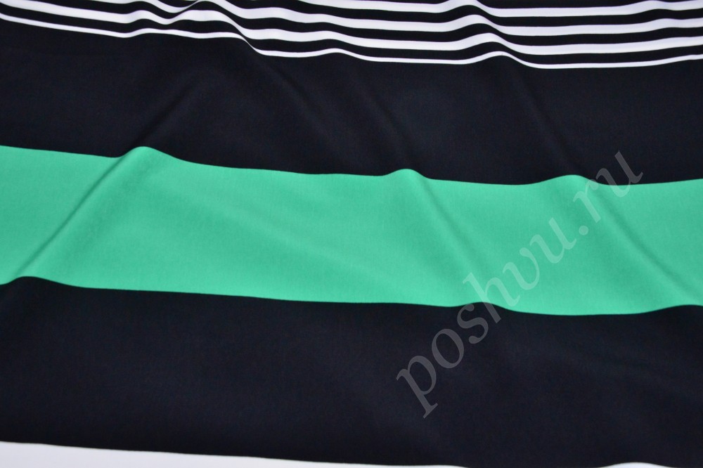 Ткань стильный креп в зелёную и белую полоску со скидкой
