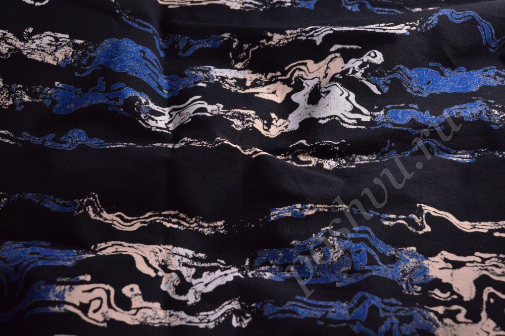 Плательная ткань черного цвета с абстрактным узором