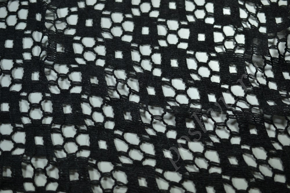 Ткань трикотаж черного оттенка в ажурный узор