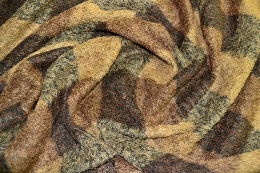 Мягкая пальтовая ткань в коричнево-зеленую клетку
