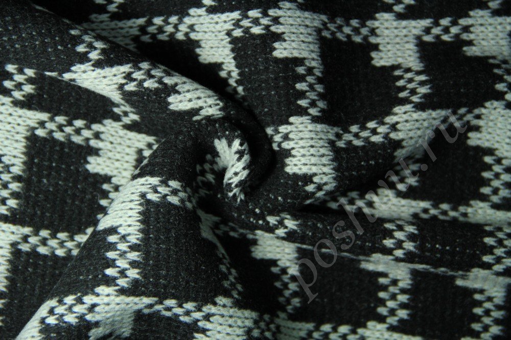 Пальтовая ткань черного цвета в белый узор