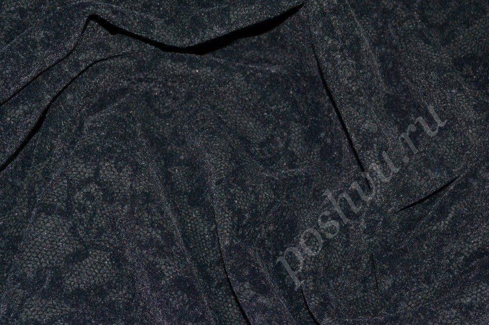 Пальтовая ткань темно-серого цвета с эффетом нашитого кружева черного оттенка