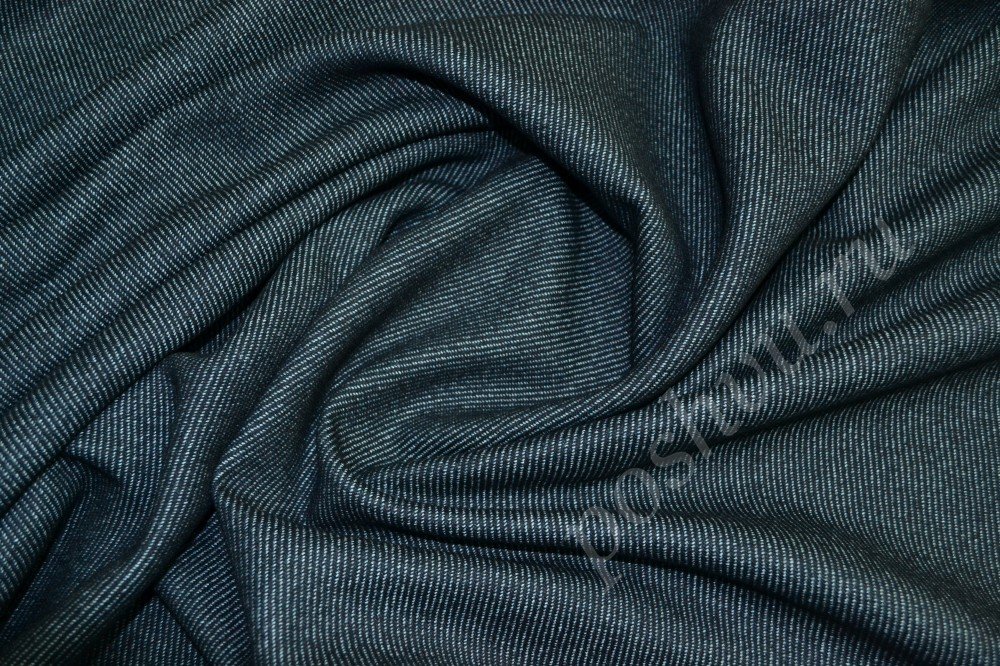 Пальтовая ткань темно-синего цвета в тонкую голубую полоску