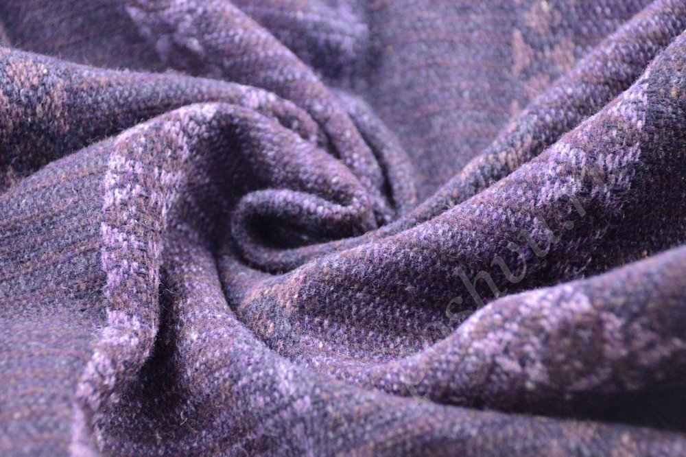 Шикарная пальтовая ткань глубокого фиолетового цвета с лавандовым орнаментом