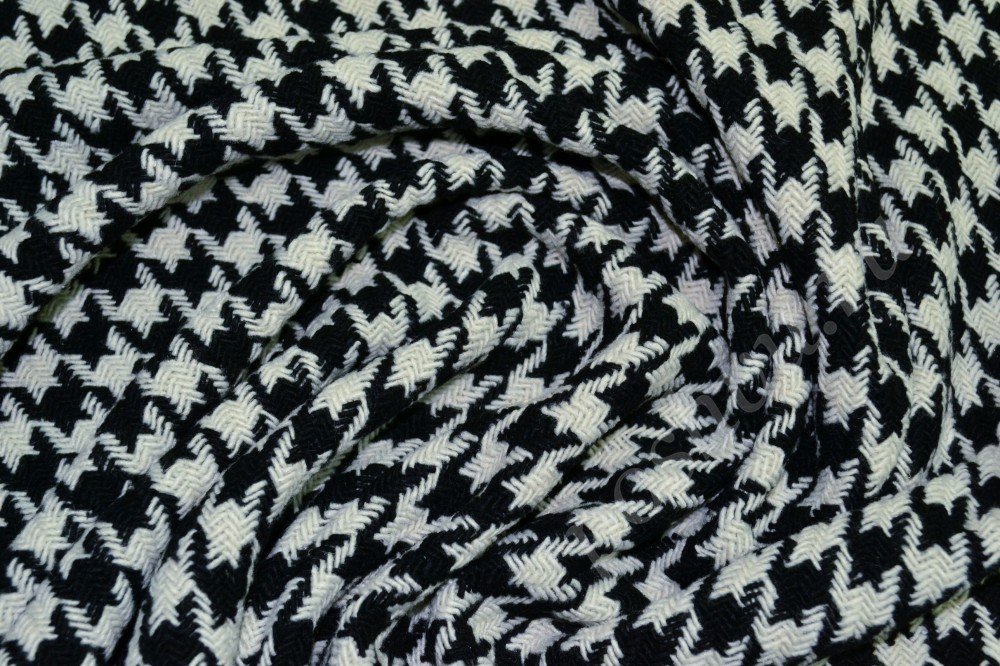 Ткань пальтовая черно-белого оттенка в оригинальный узор