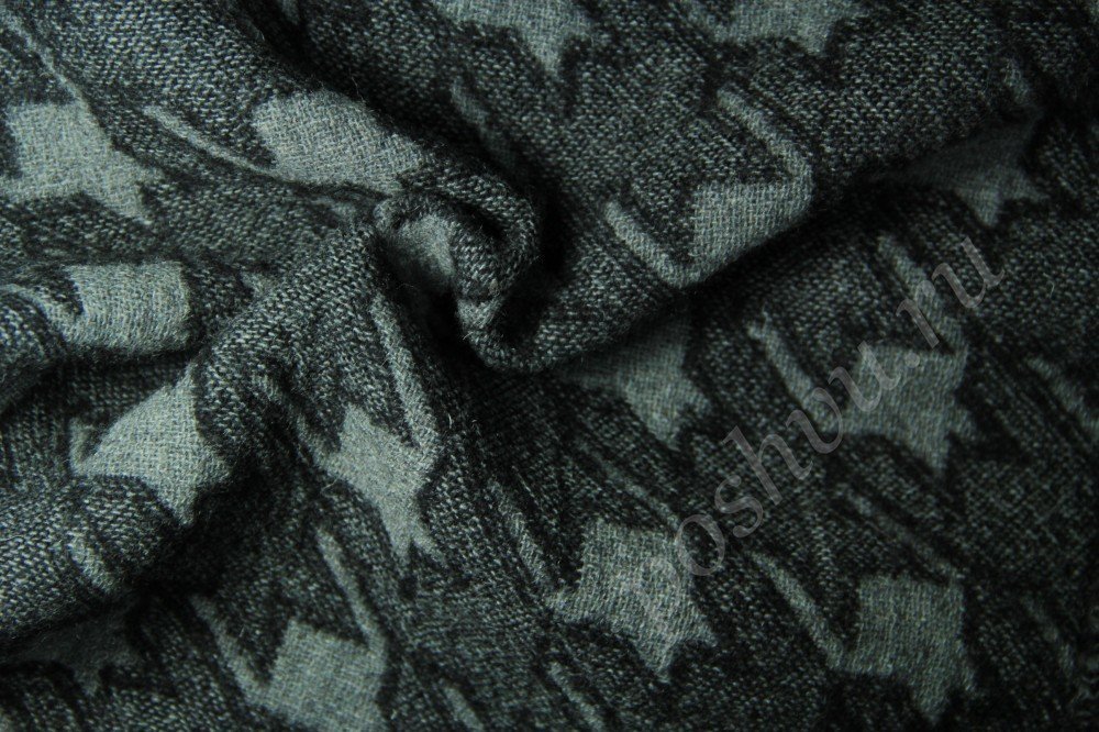 Ткань пальтовая черно-серого цвета в узор гусиная лапка