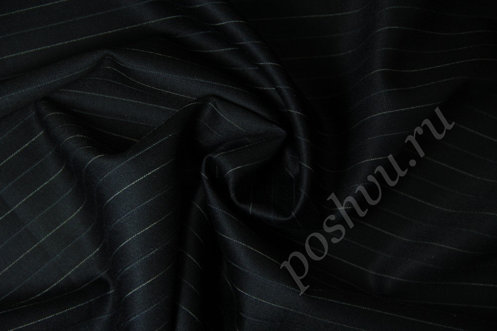 Ткань костюмная Черного оттенка в полоску Пижон