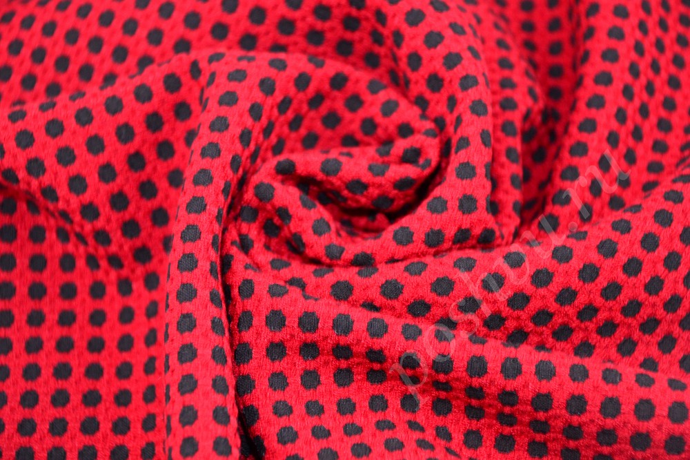 Броская ткань из жаккарда вишневого красного цвета с узором в горошек
