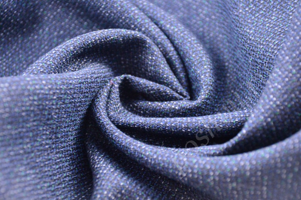Элегантная костюмная ткань темно-синего цвета с яркими голубыми волокнами