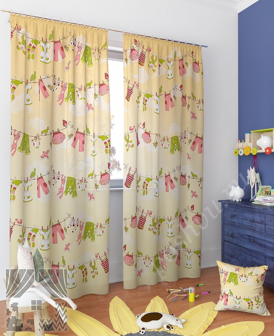 Комплект готовых штор для комнаты девочки с необычным цветным рисунком