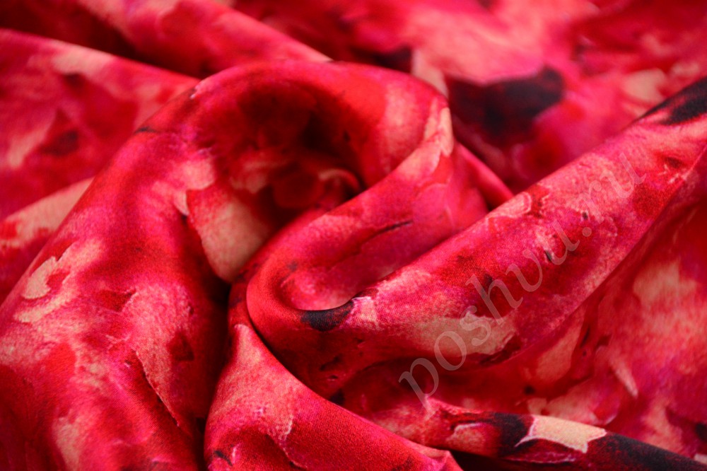 Ткань невероятно красивый шелк ICEBERG яркого малинового цвета с цветочным принтом