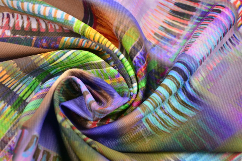 Ткань пестрый трикотаж в разноцветной гамме в пересекающуюся тонкую полоску