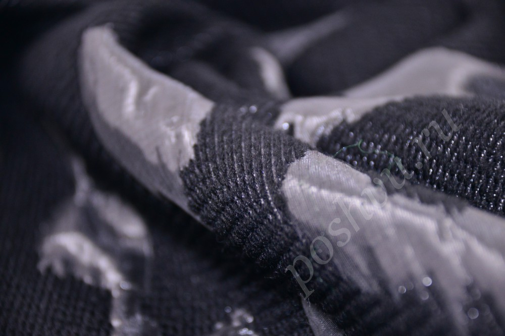 Стильная ткань из жаккарда Max Mara угольного цвета с серебристыми пятнышками