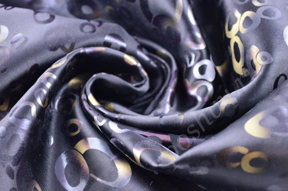 Ткань стильный набивной атлас черного цвета с геометрическим узором