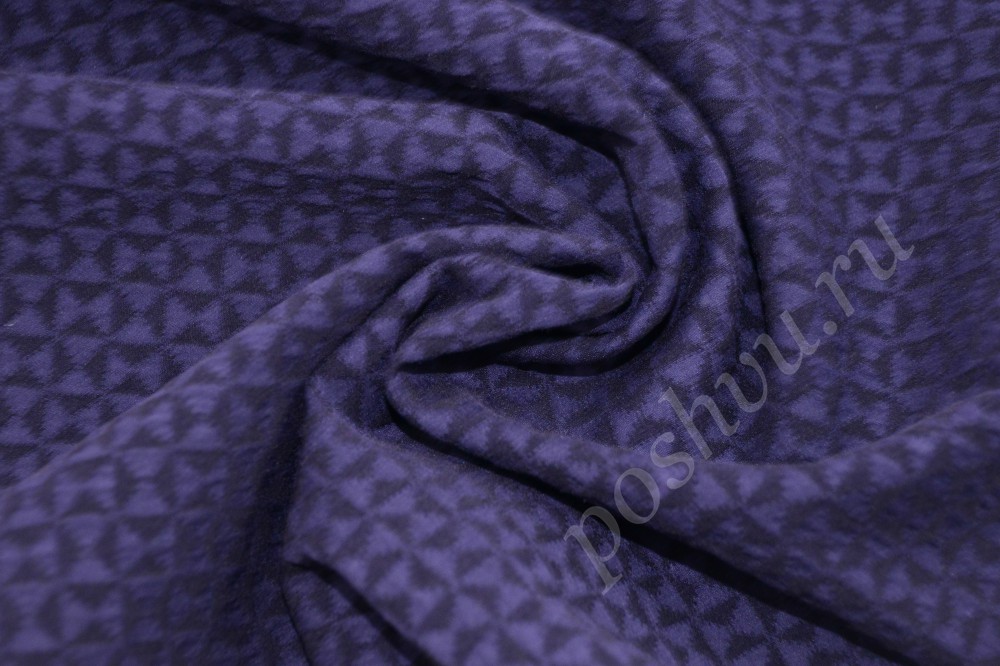 Ткань стильный жаккард Max Mara угольно-синего цвета с геометрическим узором
