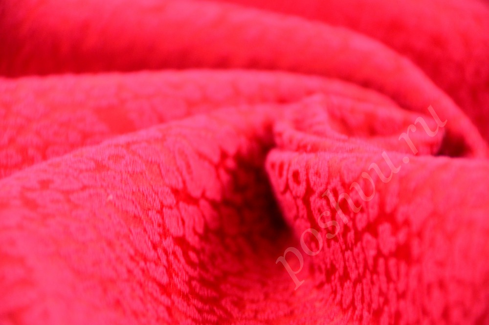 Яркая жаккардовая ткань цвета малиновый сорбет с узором пятнышки