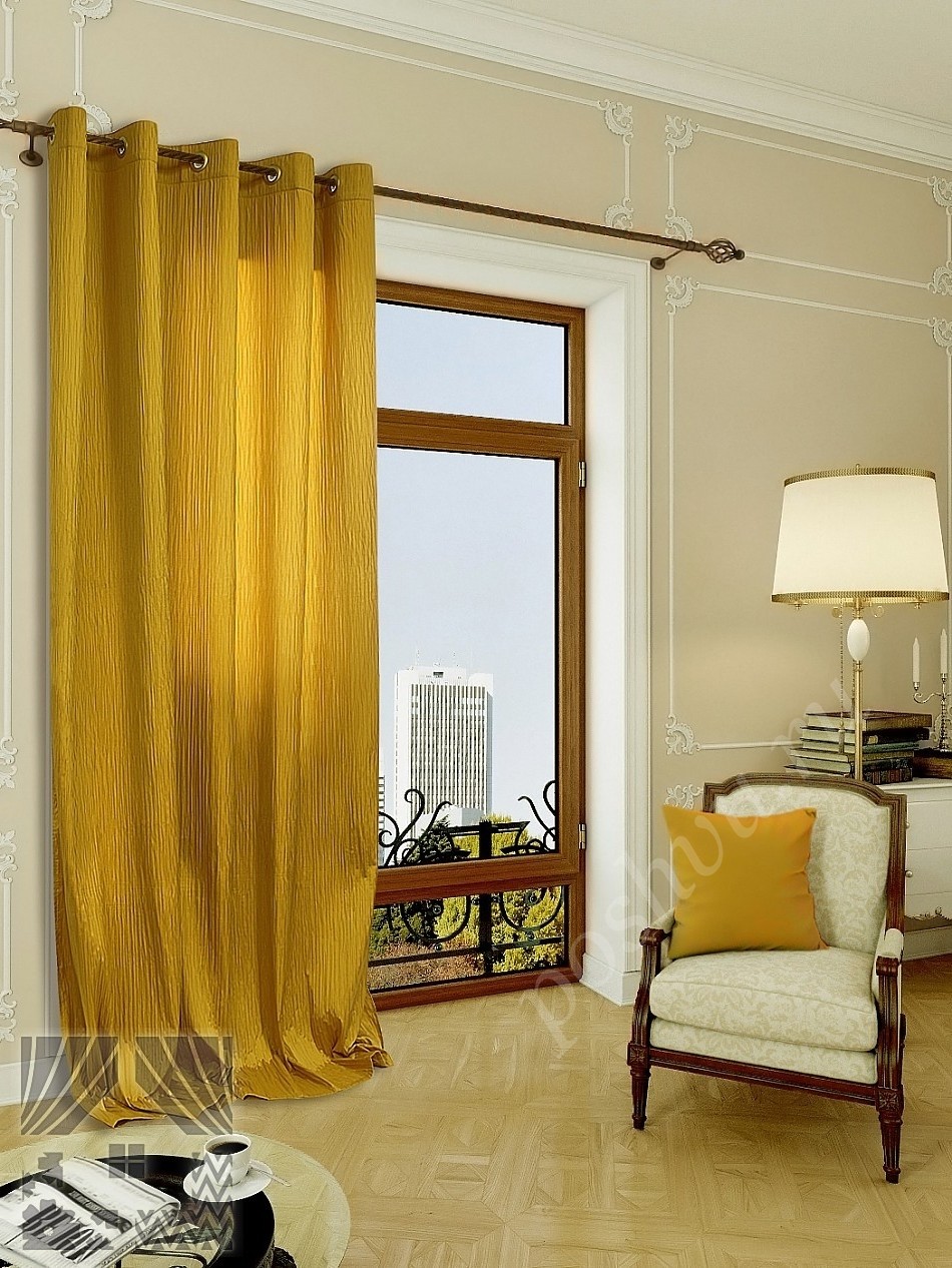 Фактурные портьеры золотистого цвета для гостиной или спальни