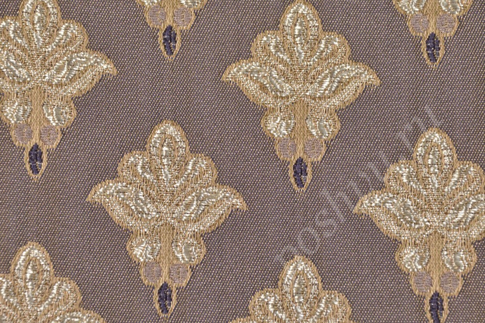 Ткань для мебели жаккард серо-бежевого цвета с цветочной вышивкой