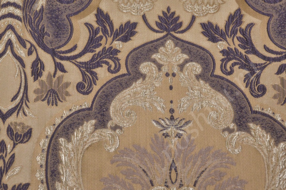 Ткань для мебели жаккард золотистого цвета с флористическим орнаментом
