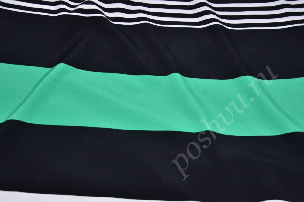 Ткань стильный креп в зелёную и белую полоску
