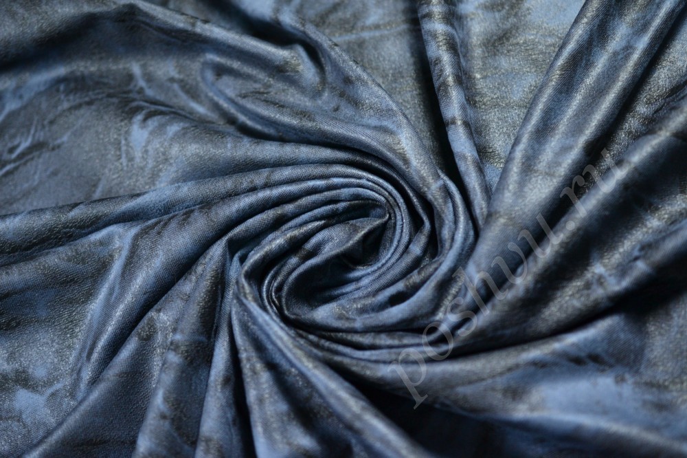 Ткань костюмная Анаконда сине-черного оттенка