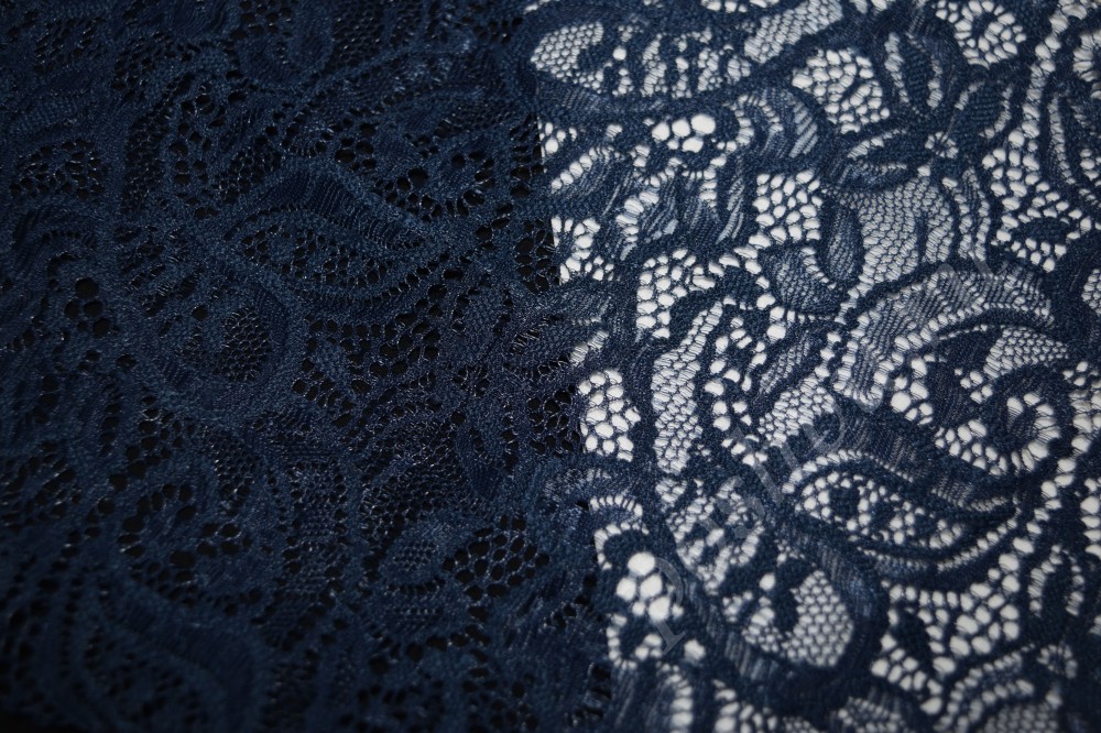 Ткань стрейч-гипюр Темно-синяя