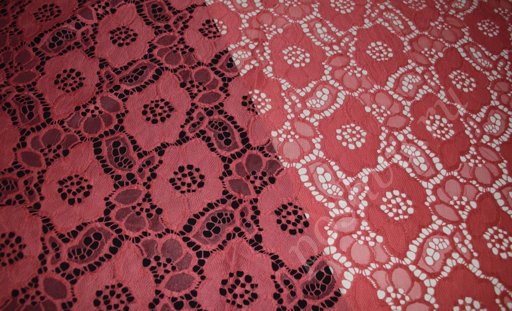 Ткань стрейч-гипюр красно-розовый
