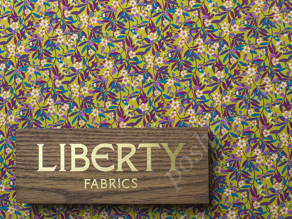 Натуральный шелк Liberty с рисунком, цвет - белый, оранжевый, бирюзовый, горчица, лиловый