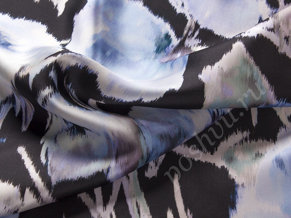 Плотный шелк Armani с рисунком, цвет - черный и голубой
