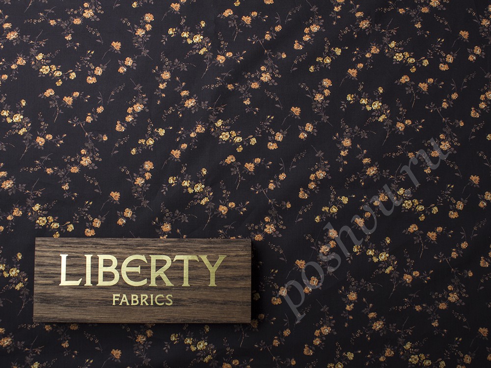 Натуральный шелк Liberty с рисунком, цвет - желтый, коричневый, черный, оранжевый