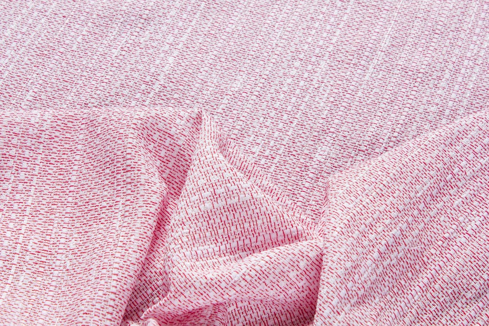 Хлопковая ткань тип Шанель, цвет - розово-красный и белый