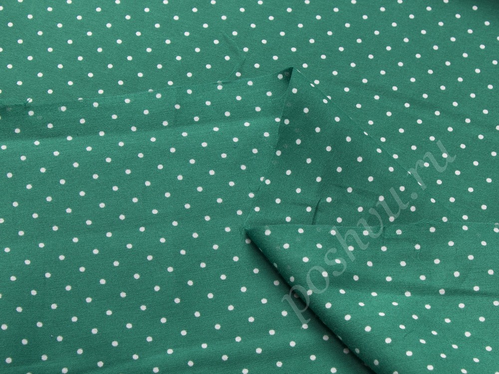 Хлопковая ткань с шелком, цвет - зеленый в горошек