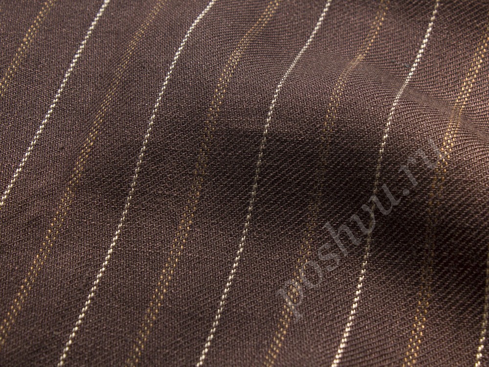 Льняная ткань, цвет - коричневый и полоска