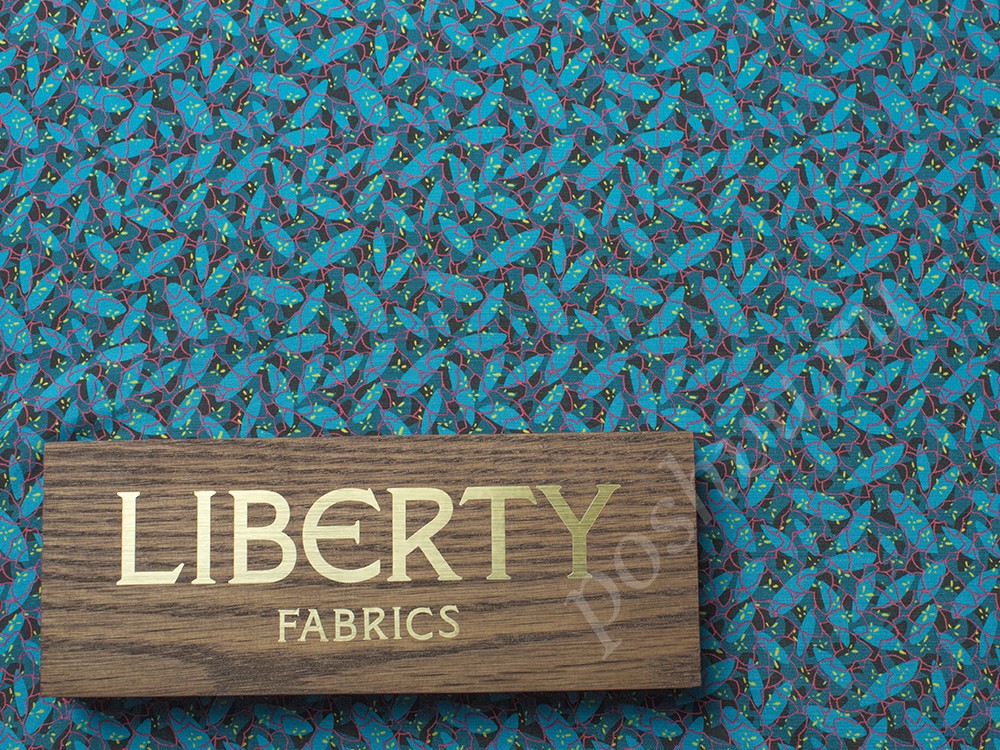 Натуральный шелк Liberty с рисунком, цвет - желтый, черный, голубой, бирюзовый, фуксия
