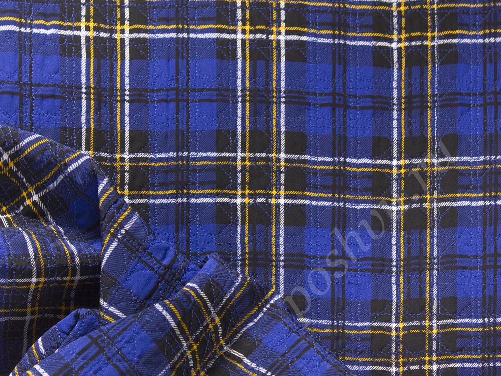 Курточная ткань на синтепоне, цвет - синий и клетка