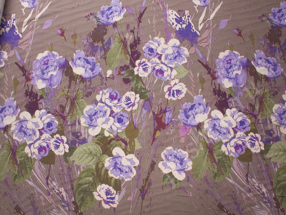 Шерстяная ткань с рисунком, цвет - фиолетовый и коричневый