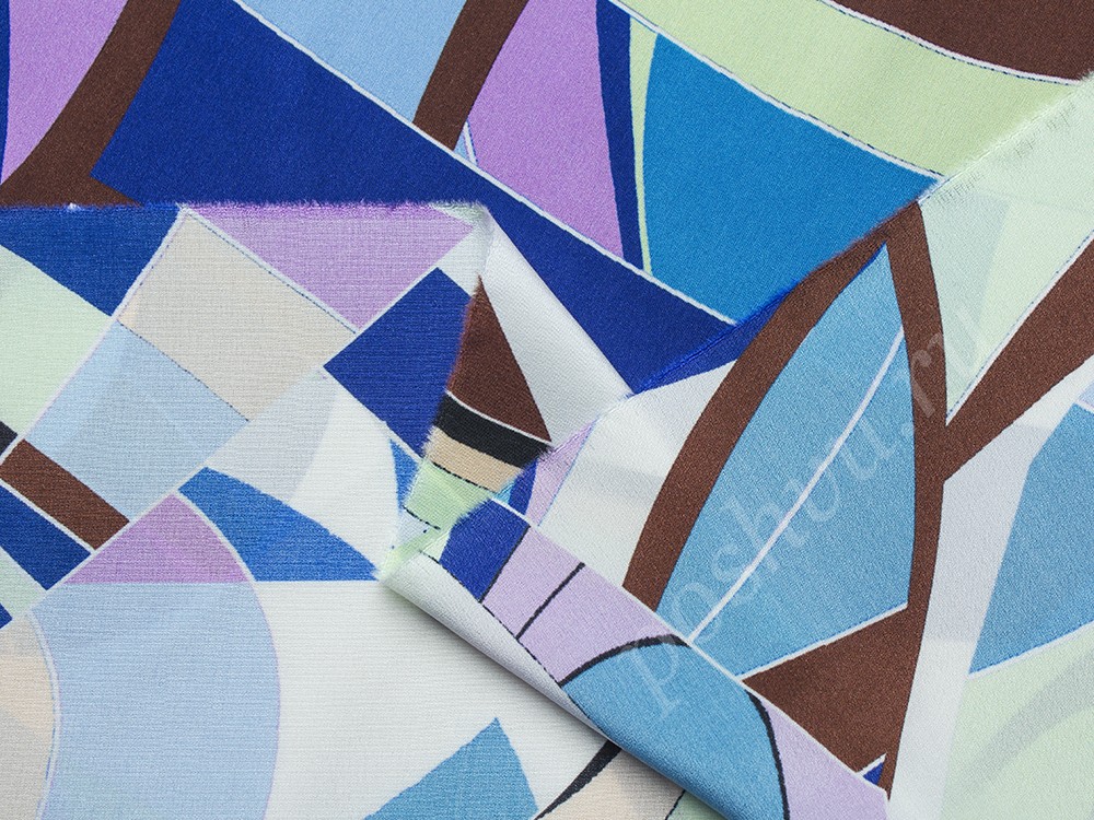 Натуральный шелк Pucci с рисунком, цвет - синий, белый, коричневый, голубой, сиреневый, персиковый, фуксия