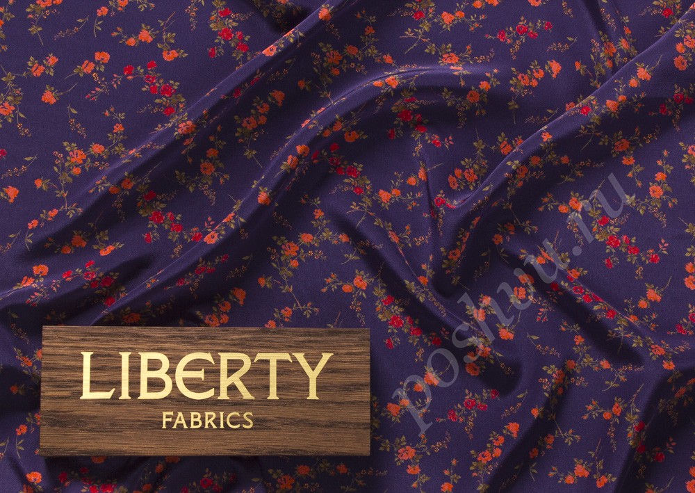 Натуральный шелк Liberty с рисунком, цвет - темно-синий