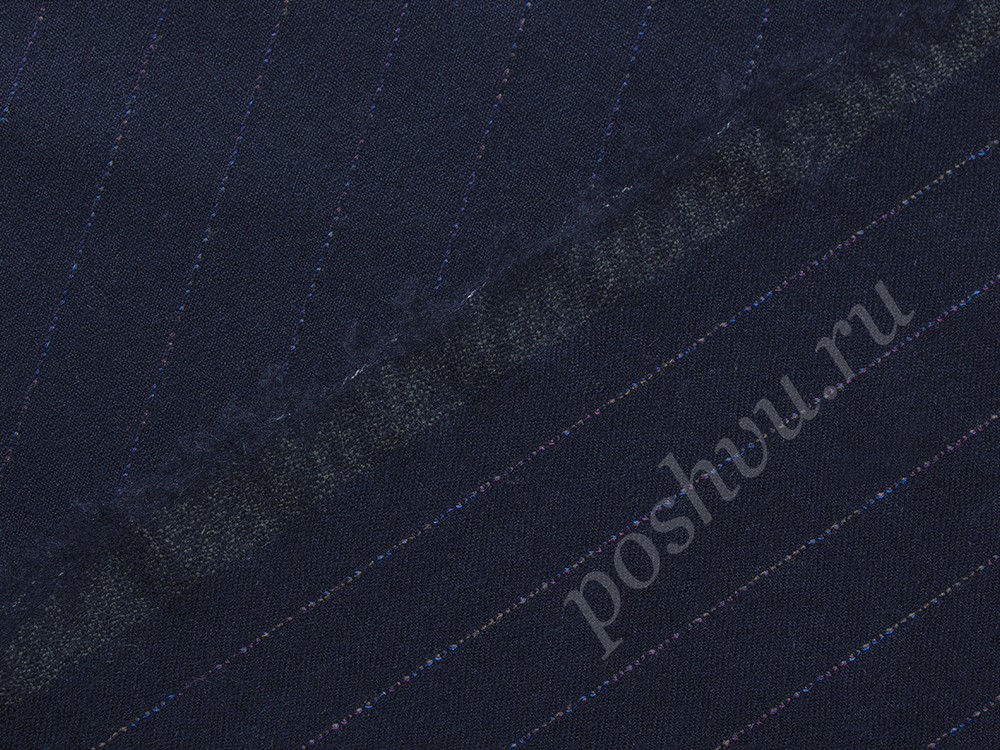 Костюмная шерстяная ткань в полоску, цвет - темно-синий
