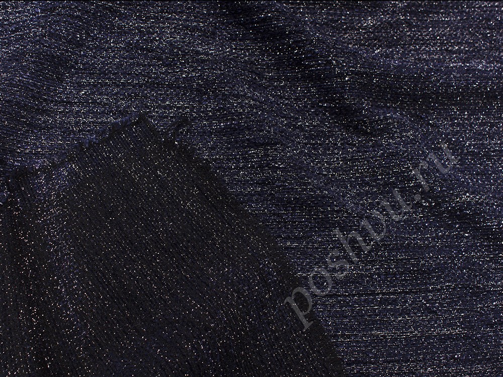 Костюмная ткань с люрексом, цвет - темно-синий