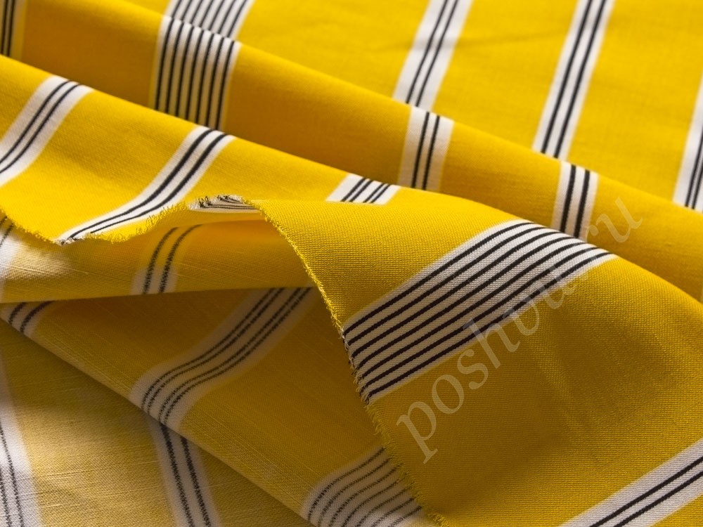 Хлопковая ткань, цвет - желтый и полоска