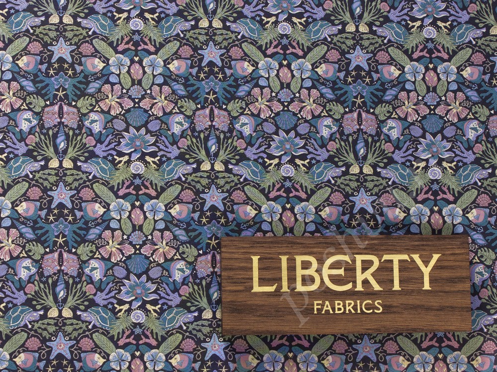 Хлопковая ткань Liberty с рисунком, цвет - темно-синий