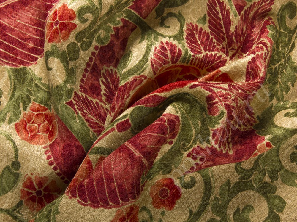 Шерстяная ткань Valentino с рисунком, цвет - бежевый и красный