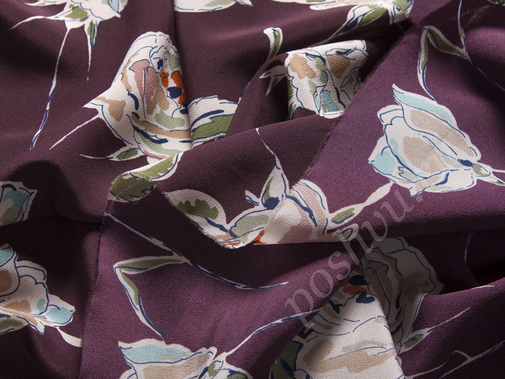 Натуральный шелк Valentino с рисунком, цвет - баклажан