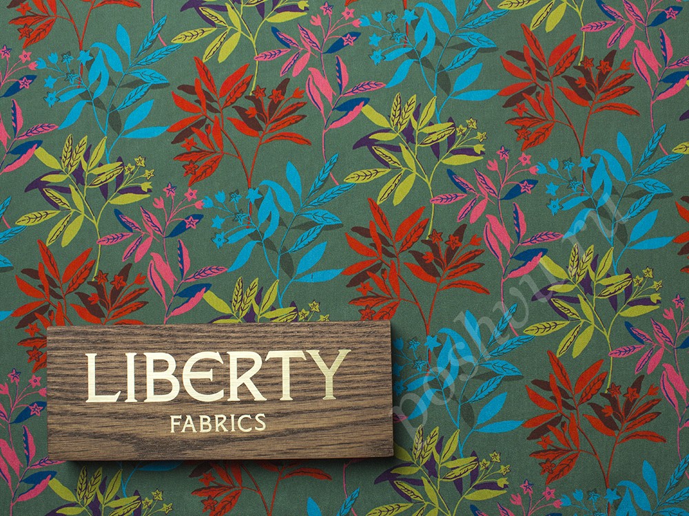 Хлопковая ткань Liberty с рисунком, цвет - розовый, красный, голубой, бирюзовый, болотный