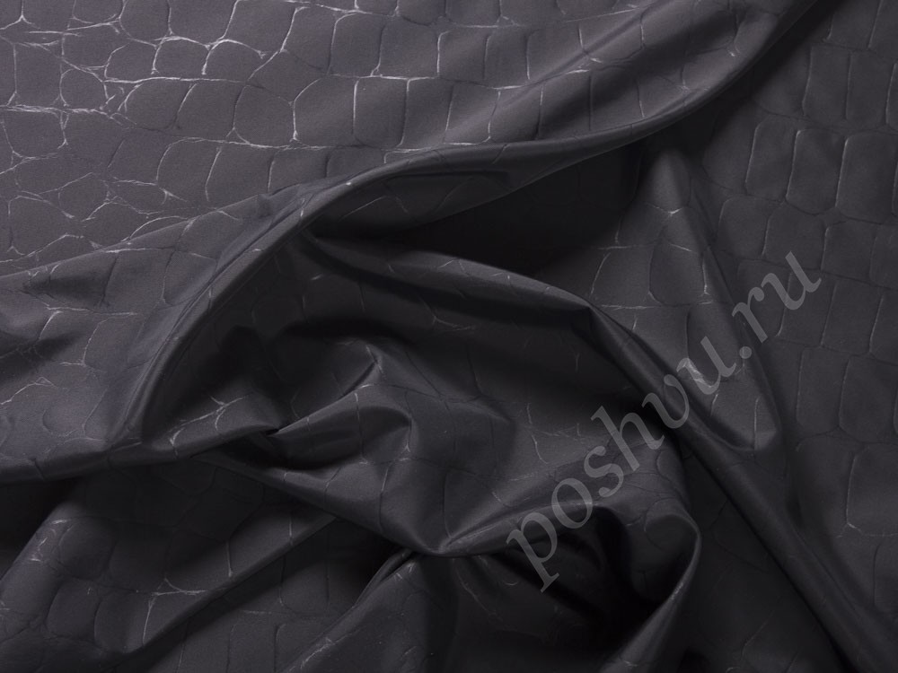 Плащевая (курточная) ткань Armani, цвет - черный, рептилия