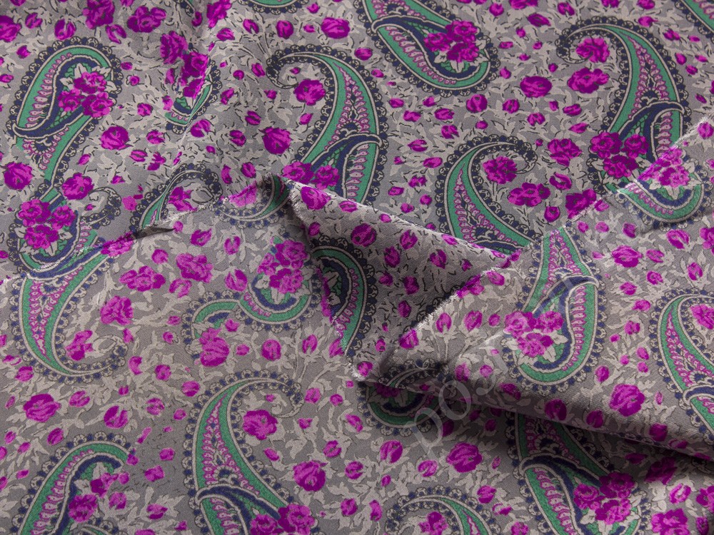 Натуральный шелк с рисунком (купон), цвет - фиолетовый