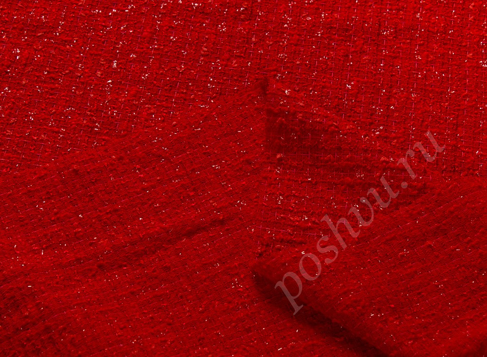 Ткань тип Шанель, цвет - красный (с люрексом)