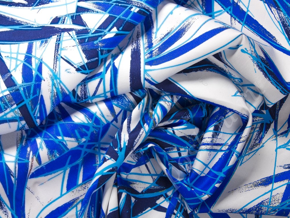 Хлопковая ткань с рисунком, цвет - белый, голубой
